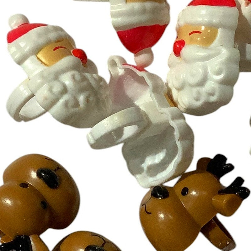 Santa Face & Reindeer Acrylic Rings lot of 10 Collectibles (6 Santa, 4 Reindeer)