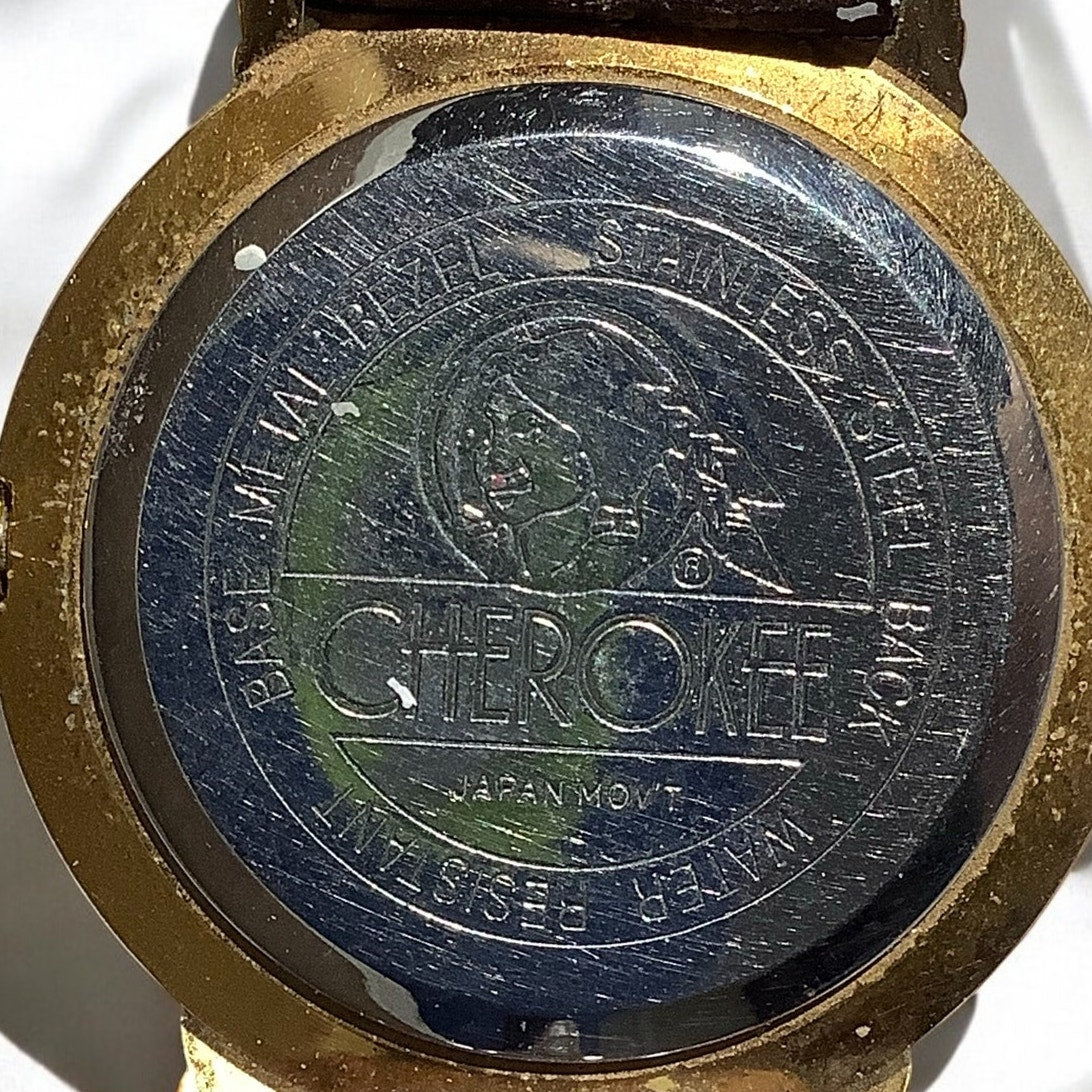 Vintage Cherokee Abalone Face Watch, 1-1/4"D, Leather Band, Needs Battery, EUC
