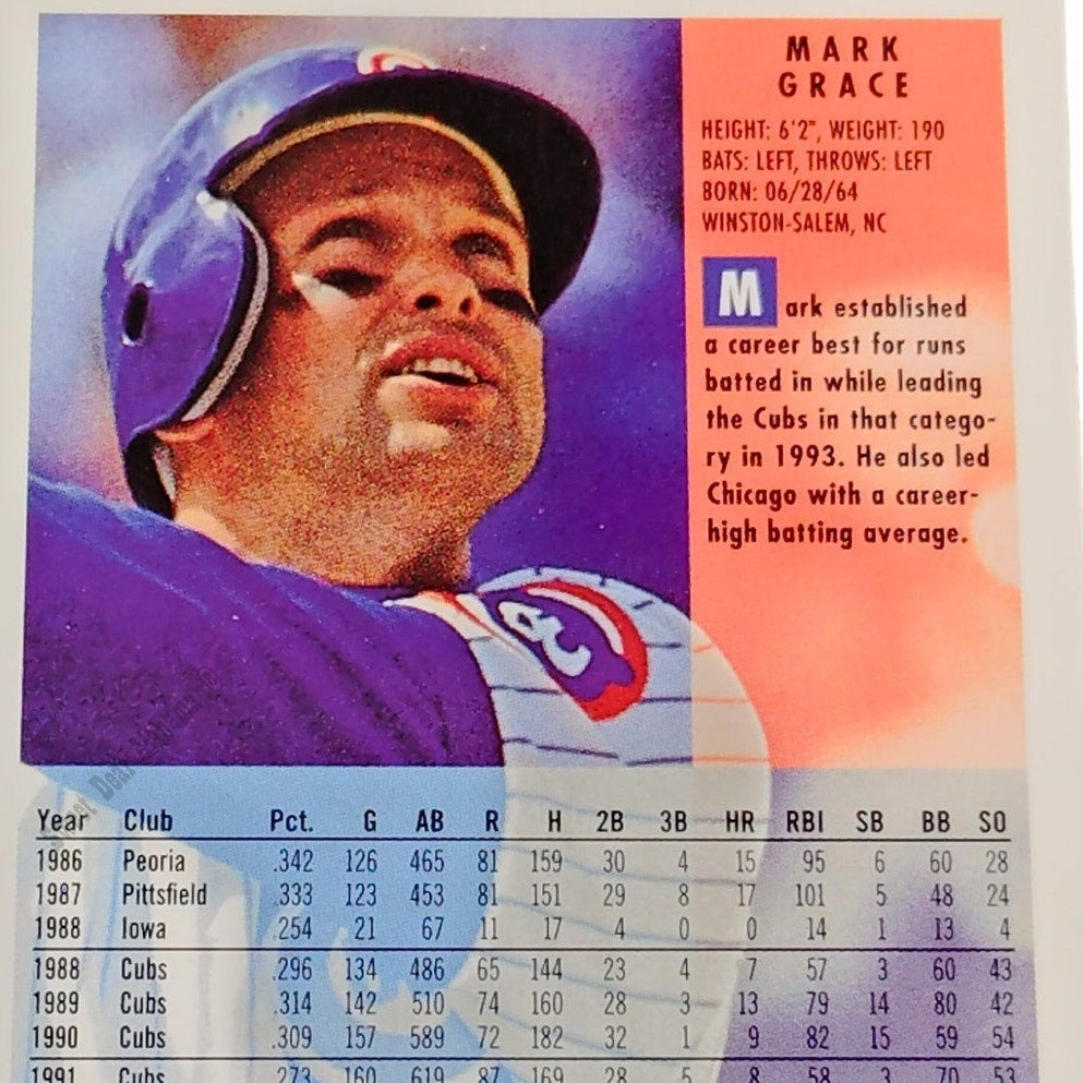 Mark Grace, Chicago Cubs, #383, 1994 Fleer Baseball Collector's Card