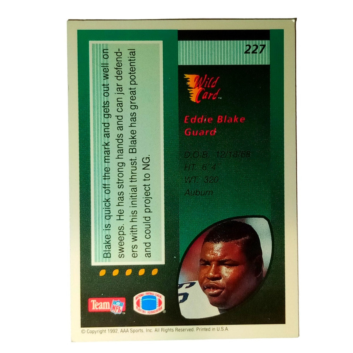 1992 Team NFL, AAA Sports, Inc., Wild Card Eddie Blake #227 Rookie RC