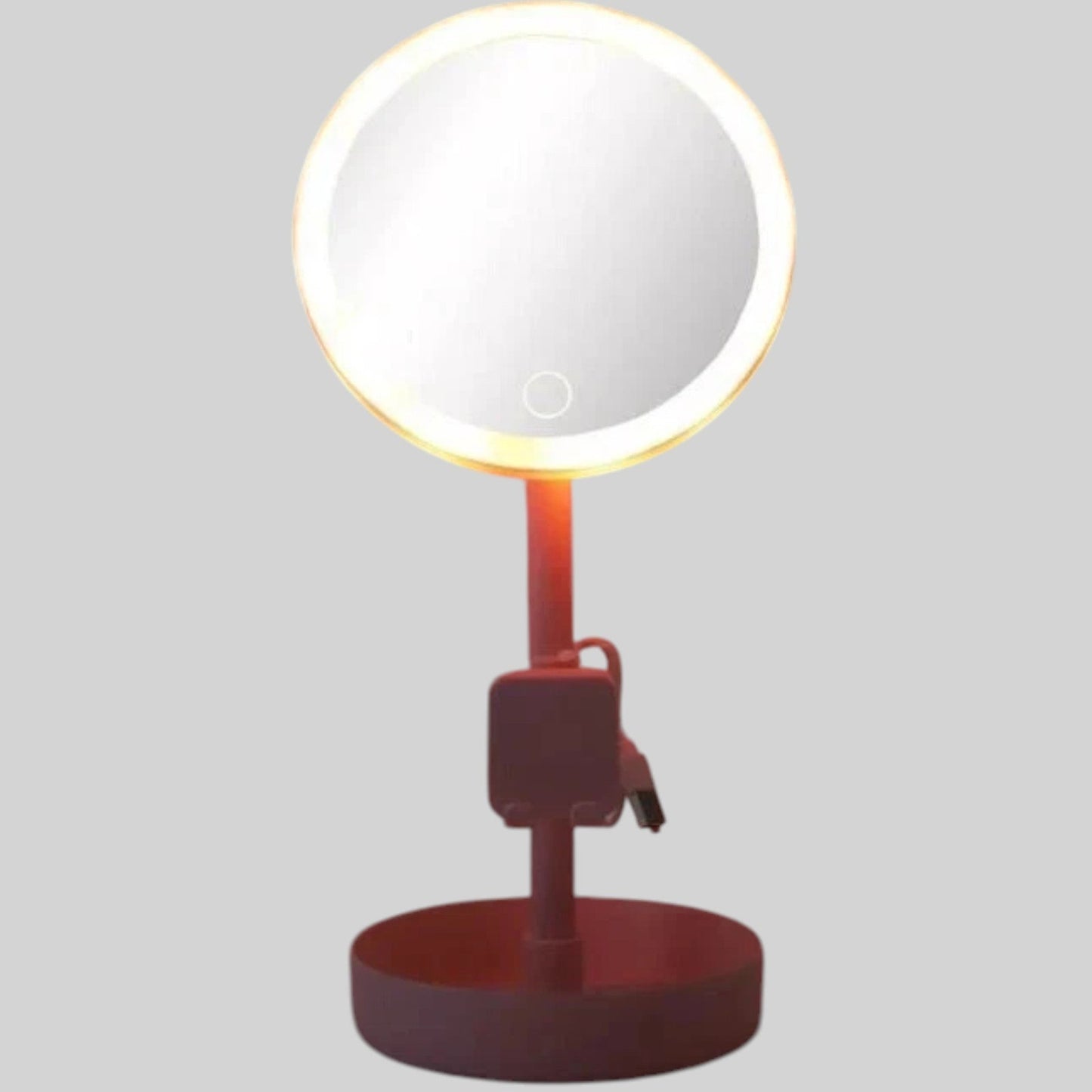 LED Makeup Mirror with Phone Holder and Storage Cup, Pink, Model #234-10-7298