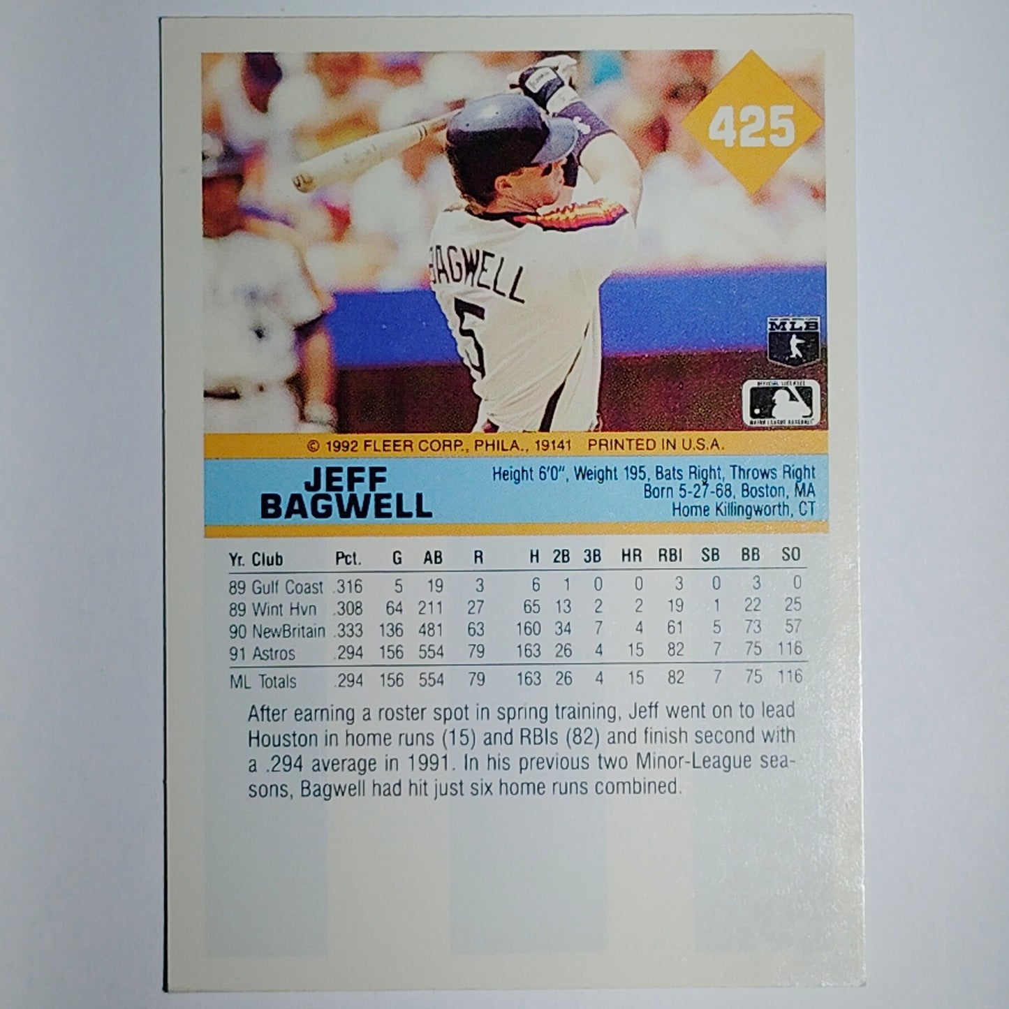 1992 Fleer Jeff Bagwell #425 Houston Astros HOF 1st Base VG/EX