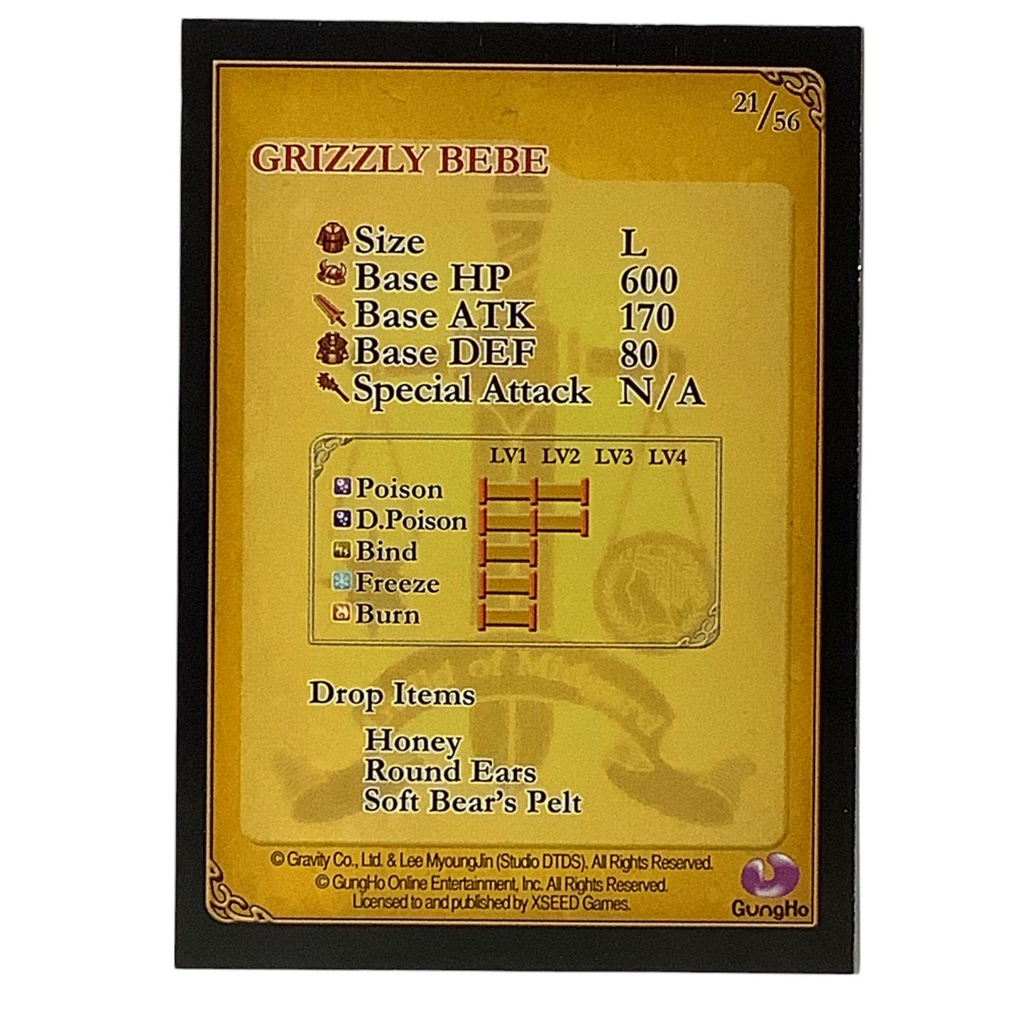 Ragnarok Odyssey Game Card 18/56, Grizzly Bebe, by XSeed Games
