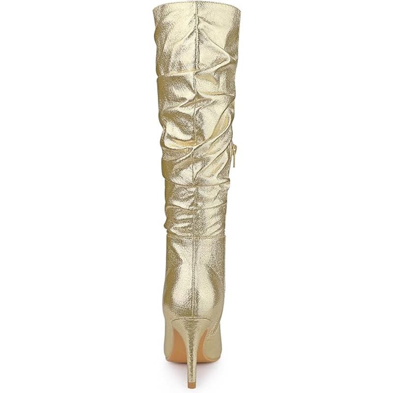 Allegra K Women's Gold Metallic Pointed Toe Slouch Stiletto Heels Knee High, 6.5