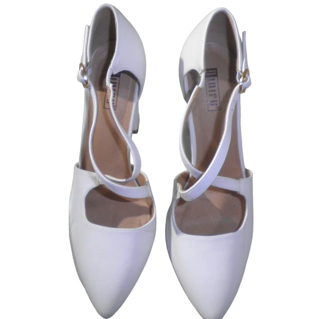 Closed Pointed Toe Chunk High Heel, 8.5, Crossed Strap D'Orsay Dress Shoes