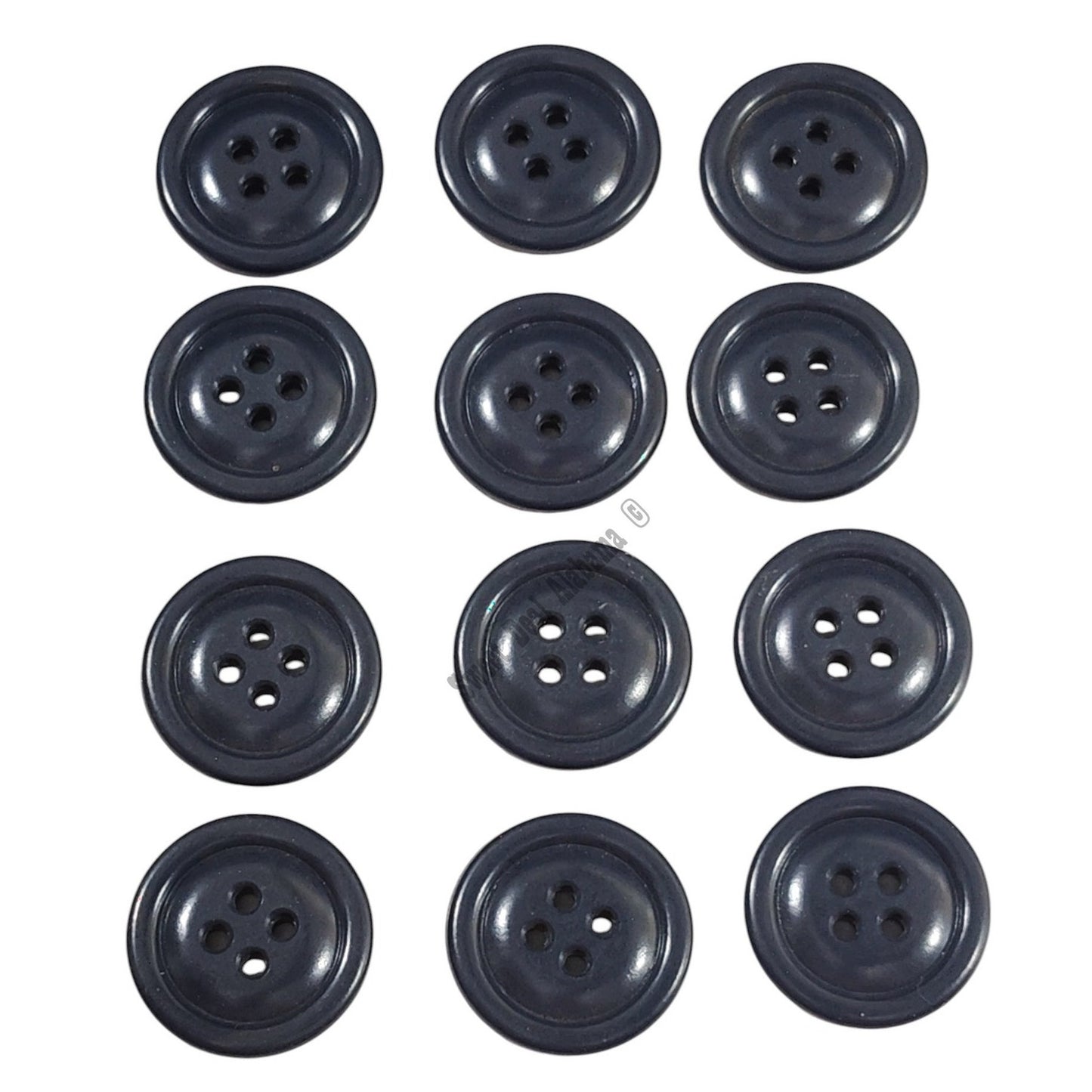 12 Dark Blue U.S. Navy 4-Hole Coat Buttons, 13/16"D, 32 Ligne, 1 Dz., Plastic