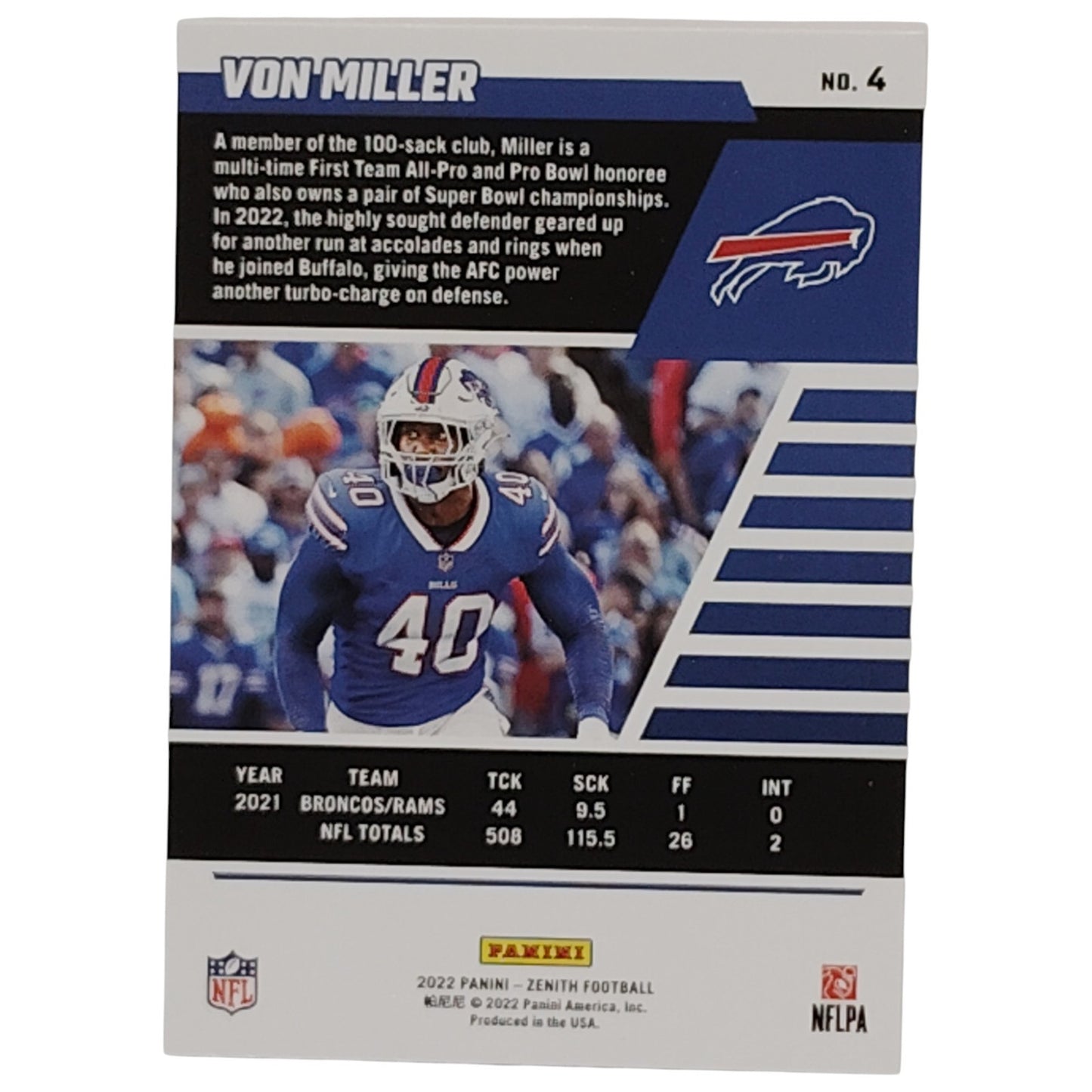 Von Miller, Buffalo Bills, NFL 2022 Panini-Zenith Card 4 , EX/NM
