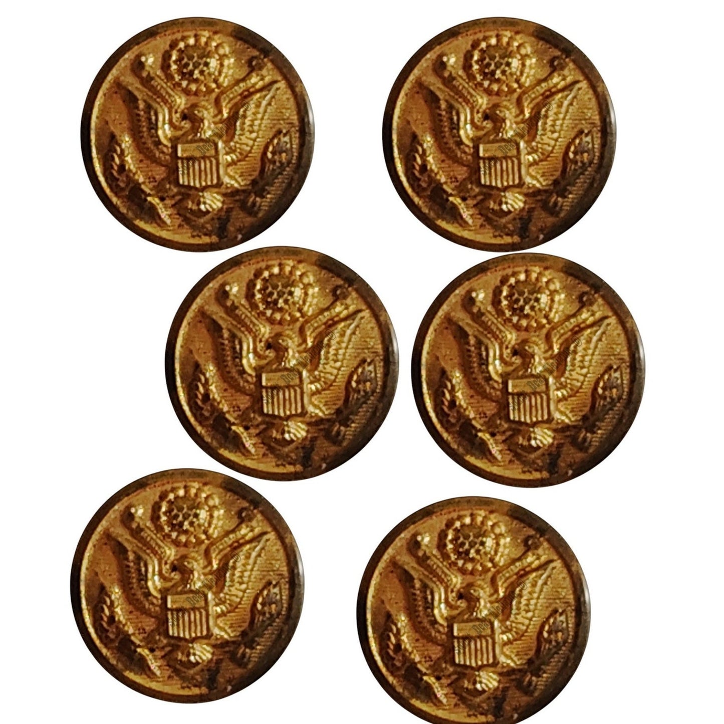 6 Eagle Great Seal Buttons, 27 Ligne (5/8"D), WWI and/or WWII Scovill Waterbury