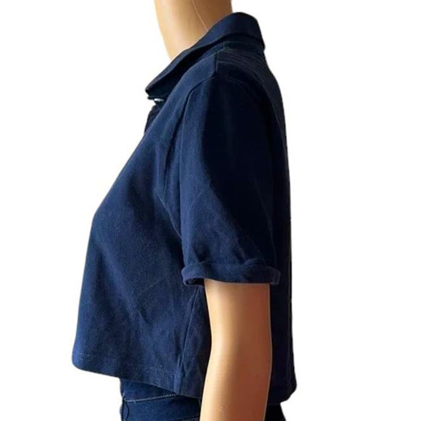 Wild Fable Women's Polo Style Cropped Top, 3-Button Shirt, Navy Blue, Small