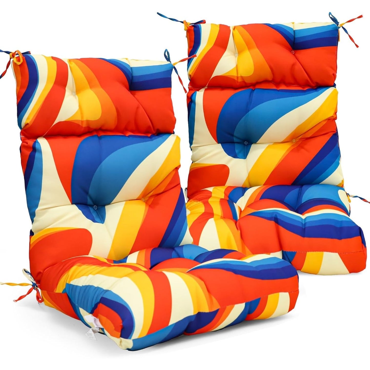 2-Pk EAGLE PEAK Patio Chair Cushions 46"x22" Tufted High-Back In/Outdoor, Swirl