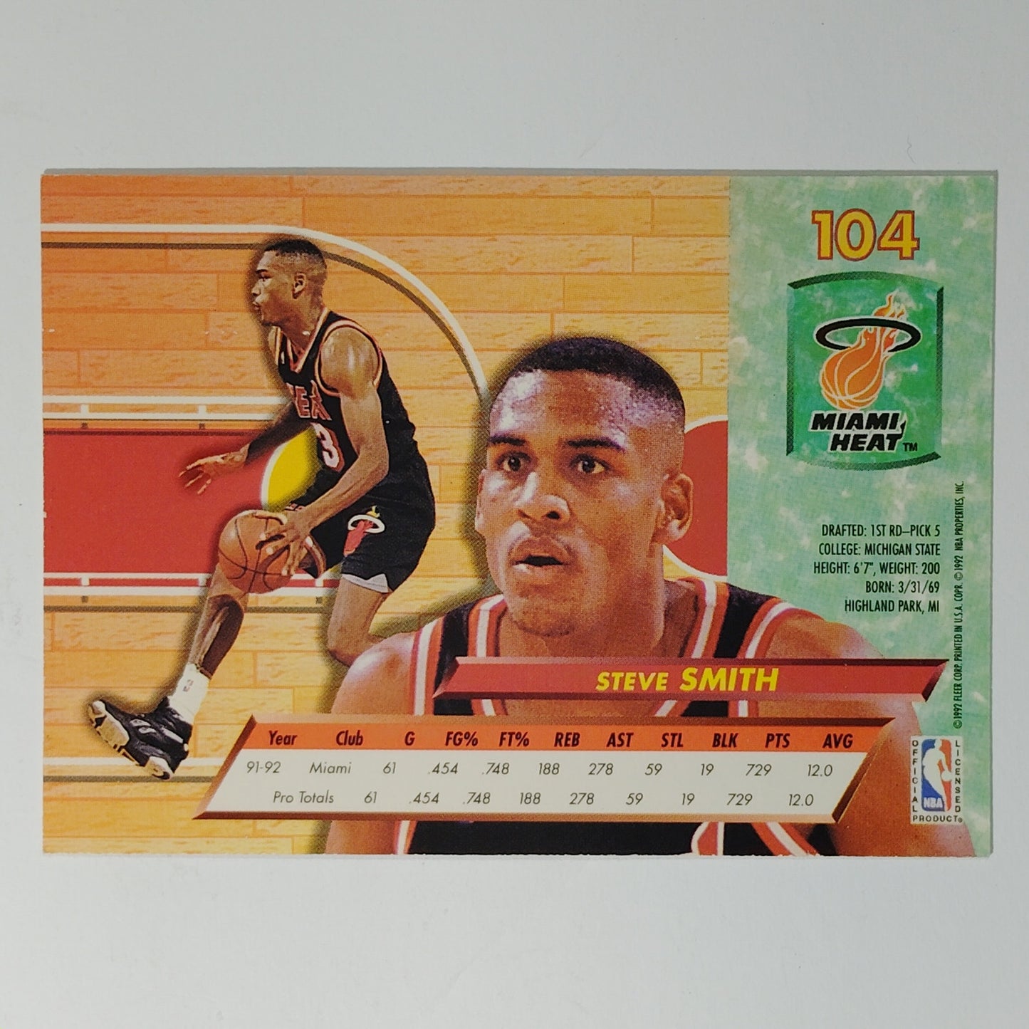 1992–93 Fleer Ultra Steve Smith #104 – Miami Heat – Guard