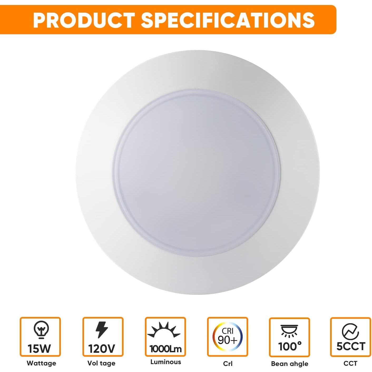 7.5" Flush6-PK Flush Mount LED Disk Light – 15W, 1000lm, CRI90, 5CCT – Fits 5/6" Can or 4" J-Box