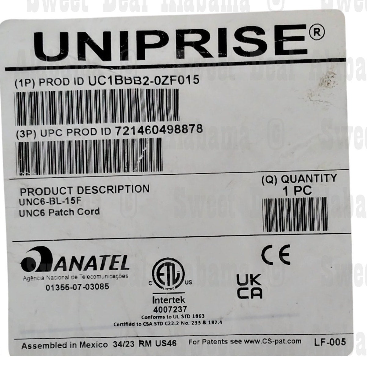 Commscope Uniprise CAT6 Patch Cable with clear Stress-relief boot, Blue, 15 Ft.