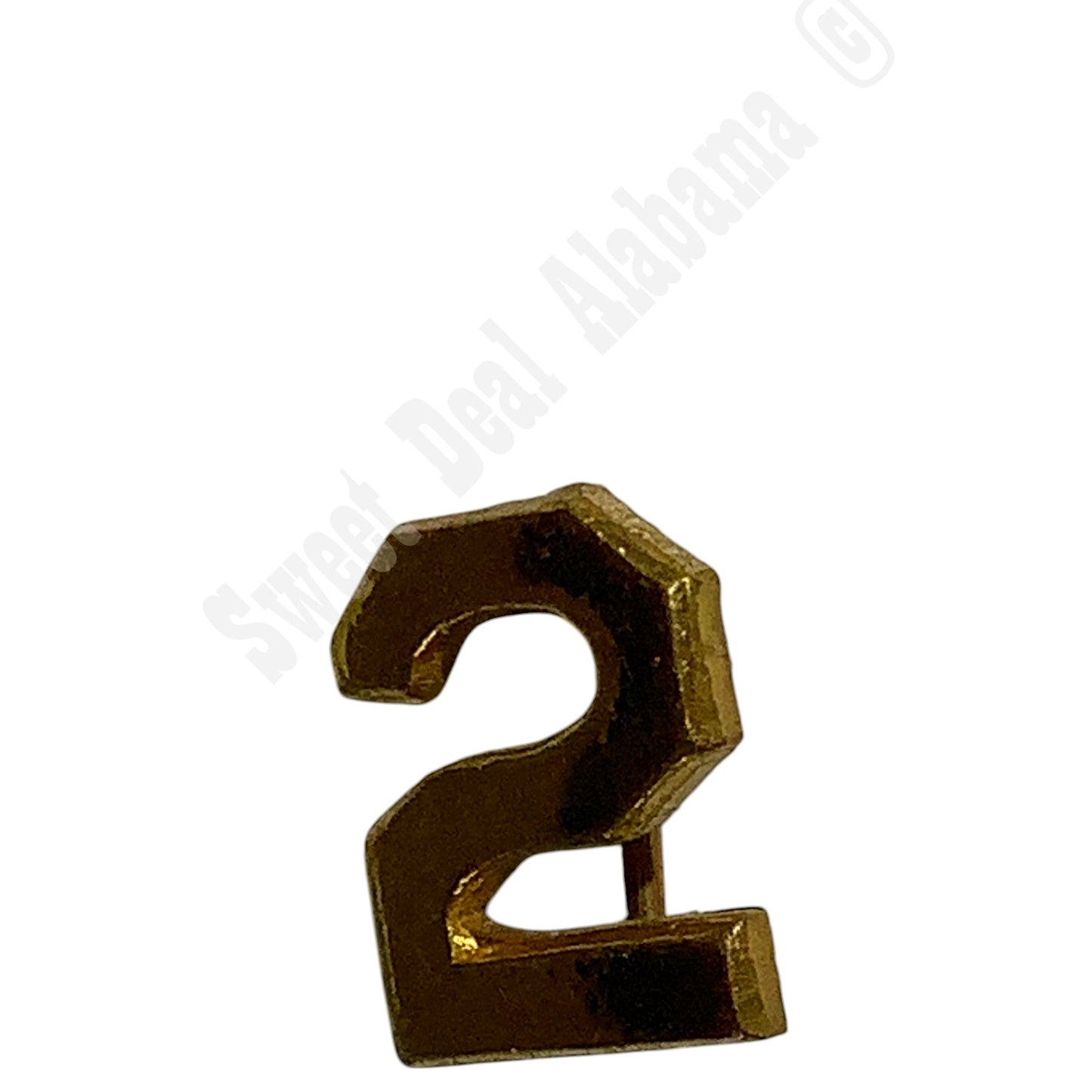 WWI Era Numeric "2", Brass Military C-Clasp Hat / Lapel / Collar Pin 3/8"H