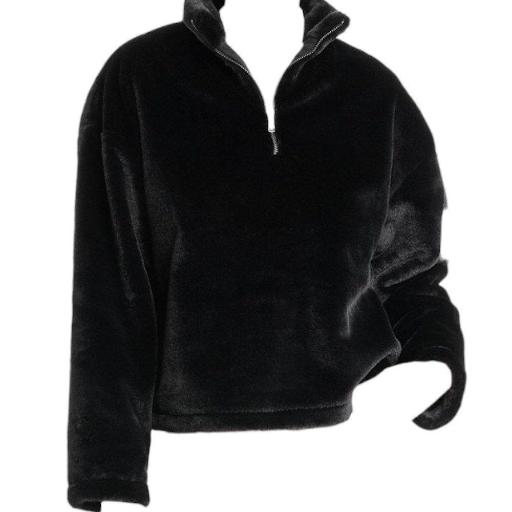 Women's Faux Fur Quarter Zip Sweatshirt - a New Day, Black L