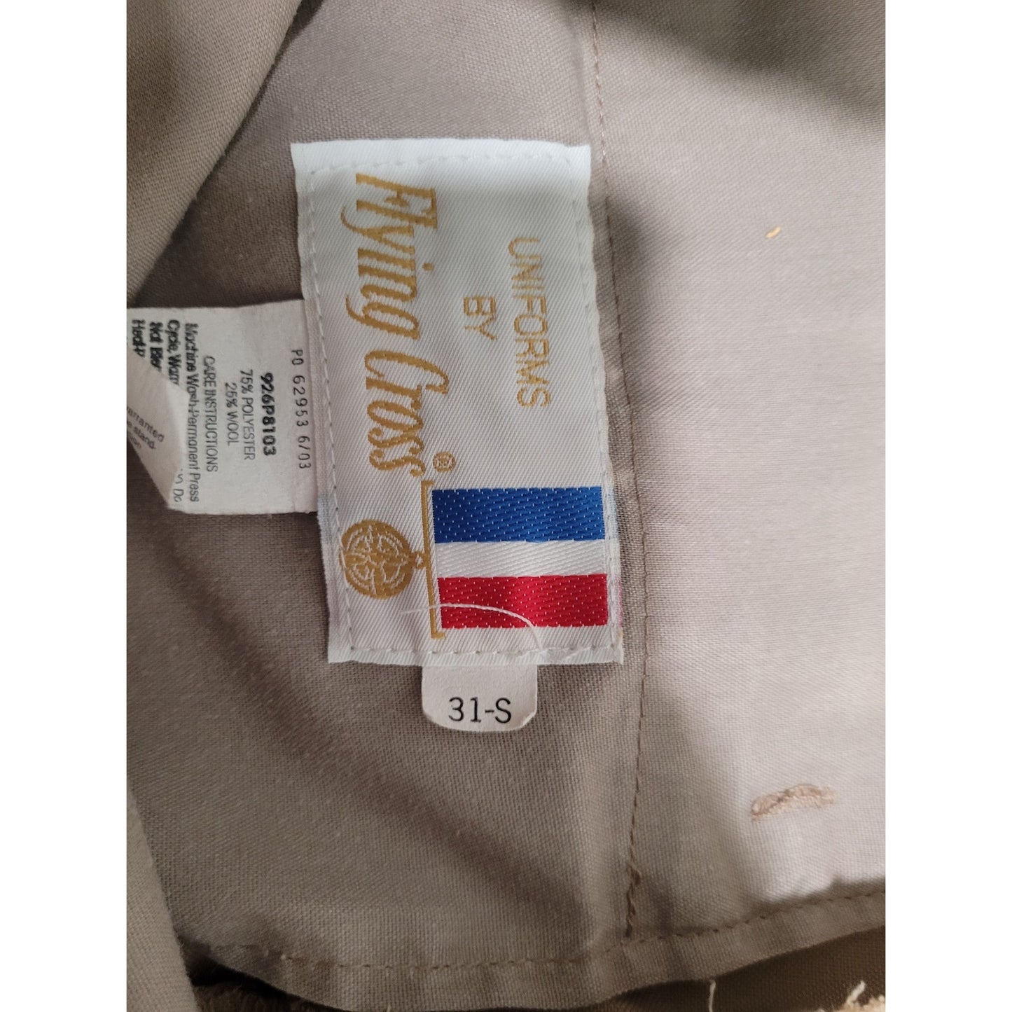 Flying Cross Uniform Trousers - Size 31S - 75/25 Poly-Wool Blend - Tan
