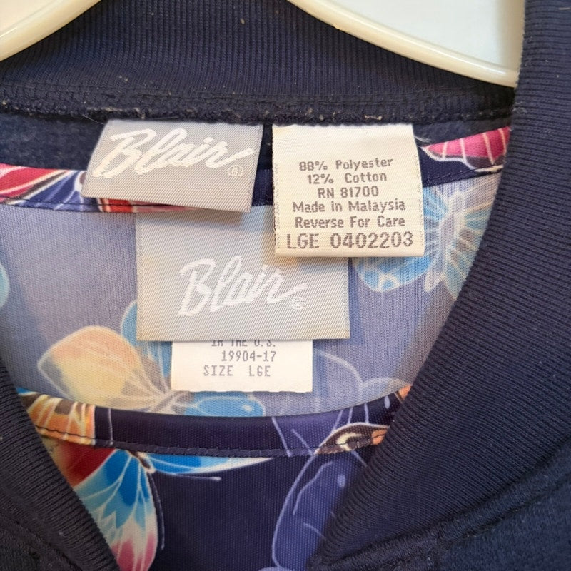 Blair Women's L Navy Butterfly Top & Snap Button Jacket 2-Piece Set