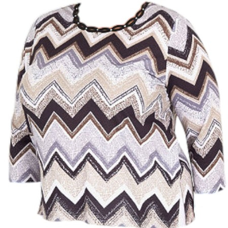 Alfred Dunner Classics Split Crew Neck 3/4 Sleeve Blouse, Petite XL (18P-20P)