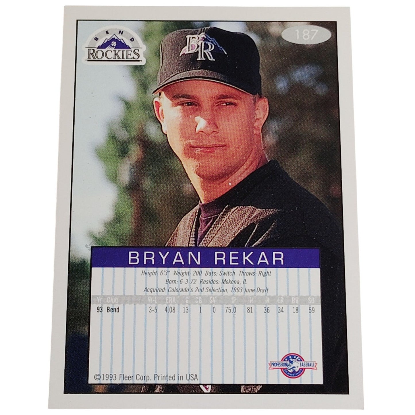 Bryan Rekar, Bend Rockies, No. 187, 93-94 Fleer Excel Minor Leagues