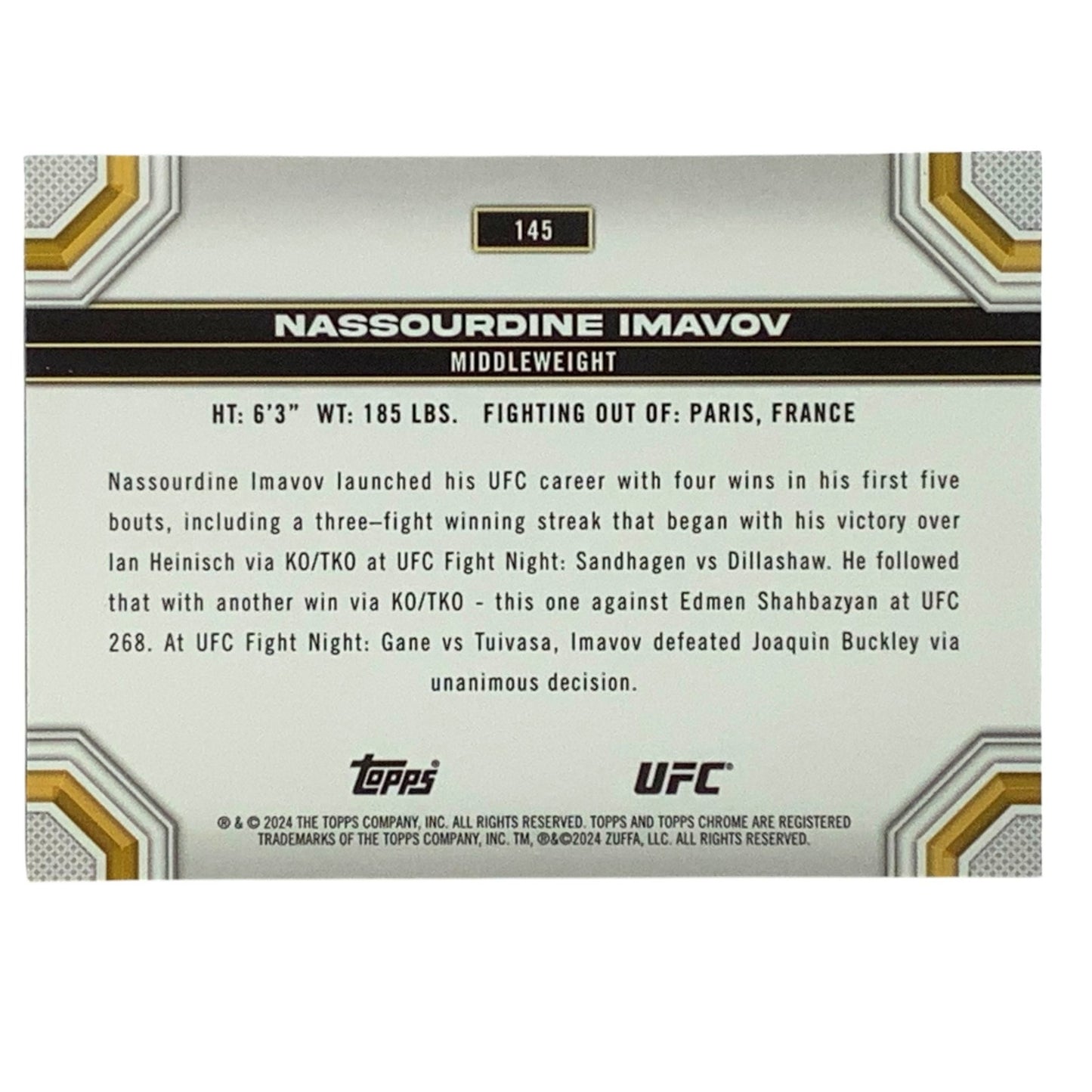 Nassourdine Amavov, UFC Middleweight, Card 145, 2024 Topps Chrome UFC, NM+