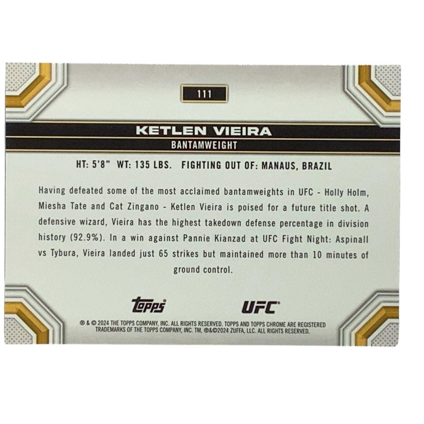 Ketlen Vieira, UFC Bantamweight, Card 111, 2024 Topps Chrome UFC, NM+