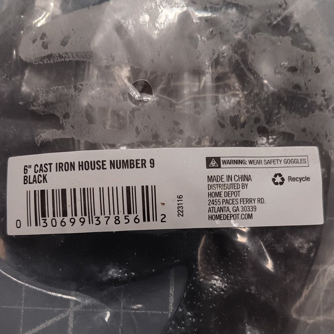 Everbilt 6 in. Black Cast Iron House Number 9
