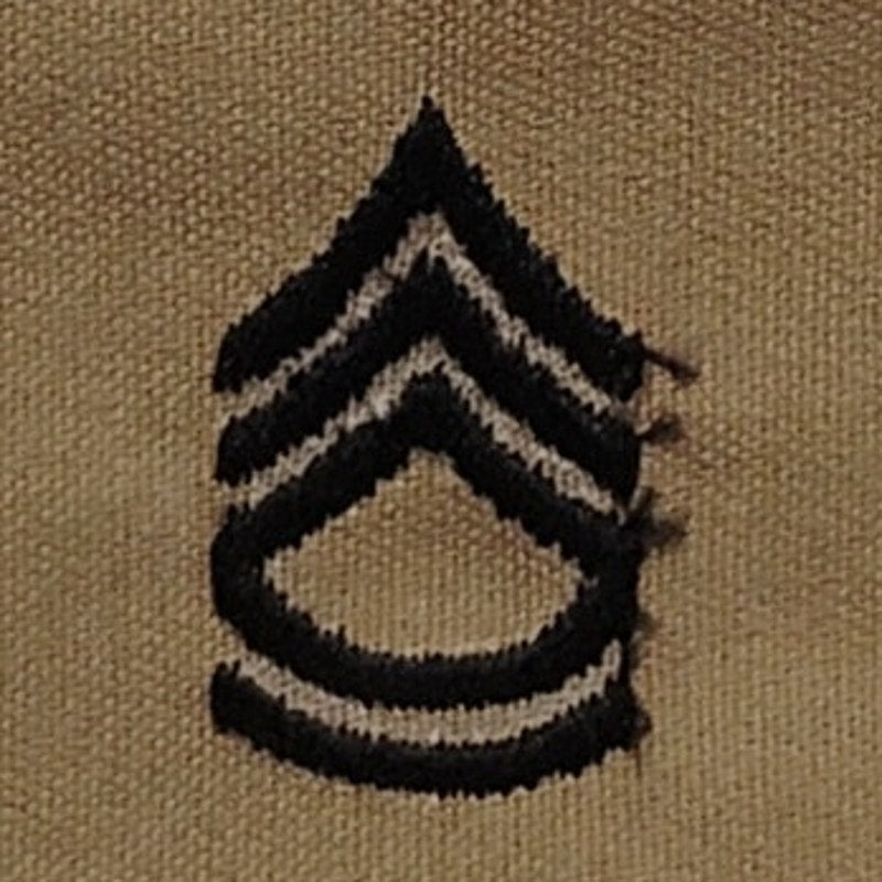Vintage US Army E-7 Sergeant First Class Collar Device Tape Set – Black Chevrons on Khaki, 2"W