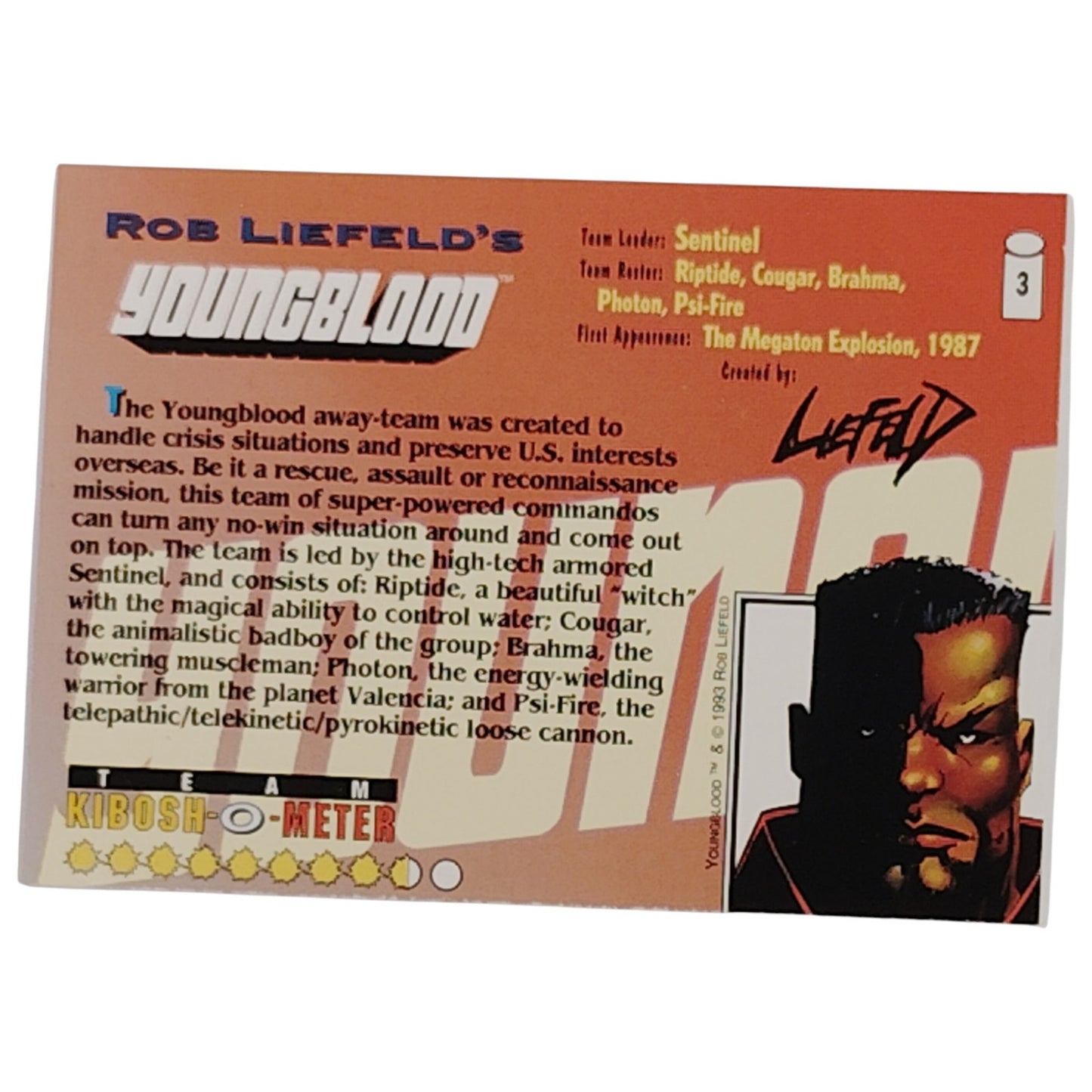 Rob Liefeld's Youngblood, Away-Team 1993 Collector's Card #3 Kibosh-O-Meter