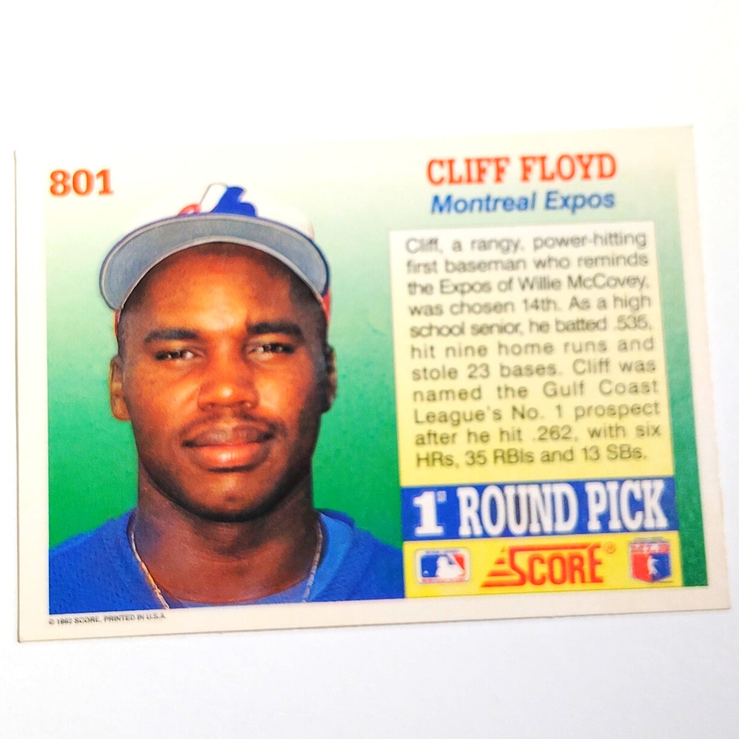 1992 Score Cliff Floyd #801 Montreal Expos Outfielder MLB Baseball Card NM