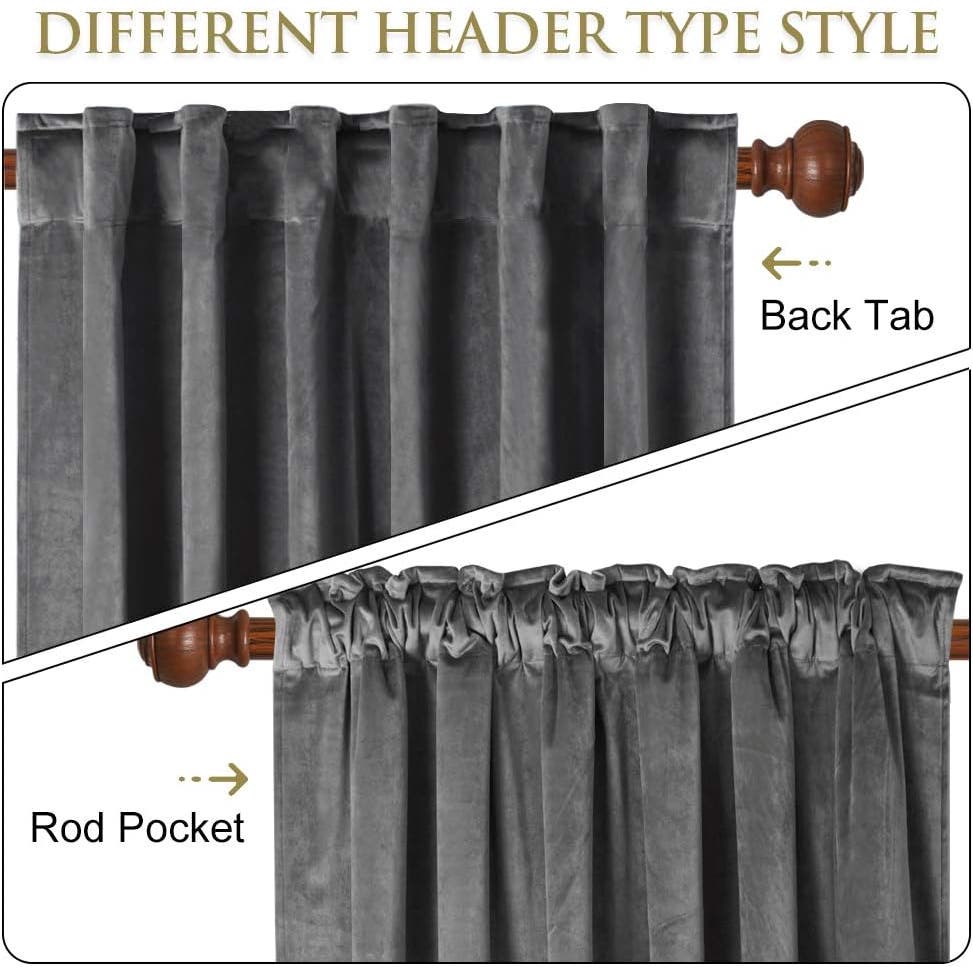 StangH Velvet Room Darkening Sound Reducing Curtains, Grey, W52 x L90, 2 Panels