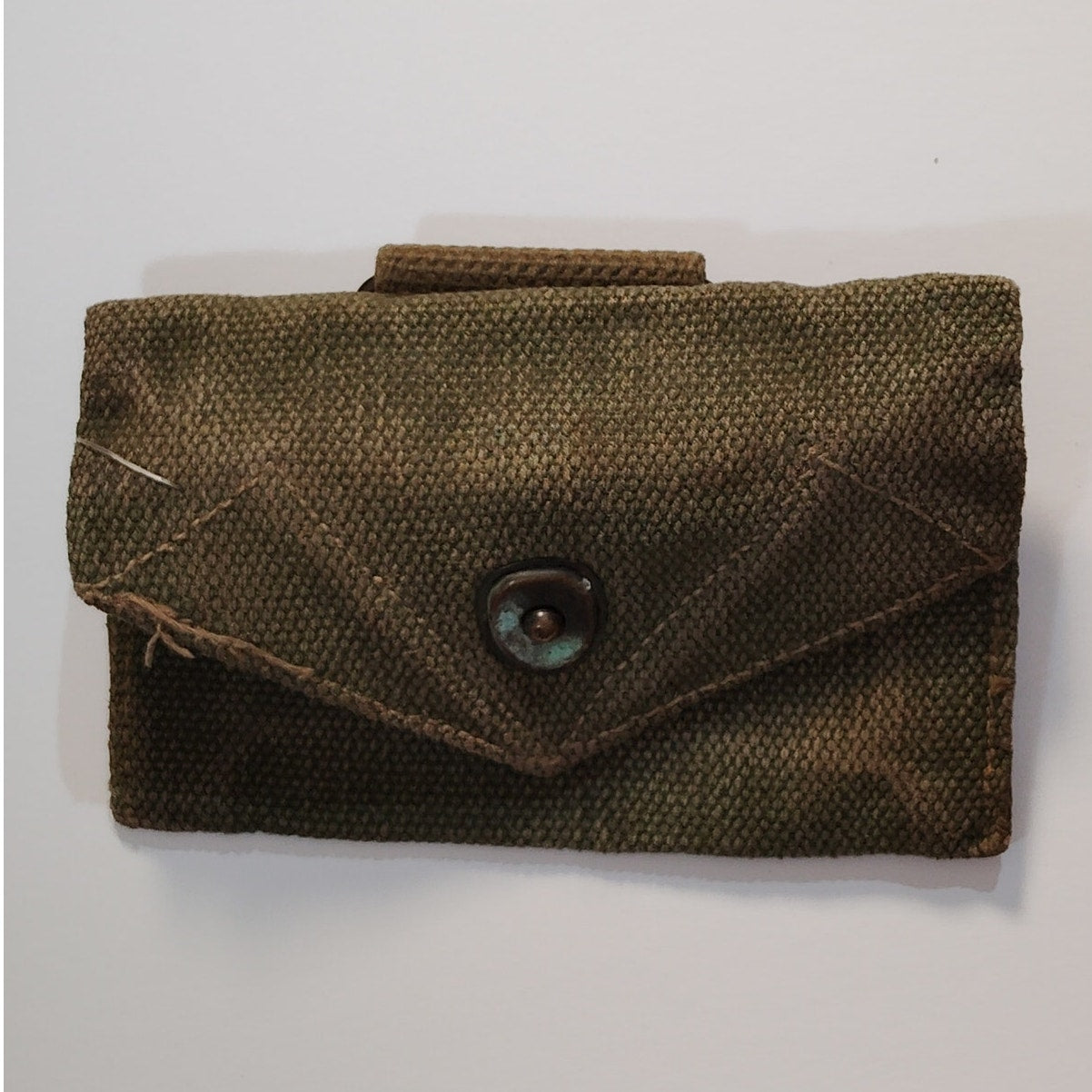 WWII Canvas First Aid Pouch for Compress, USGI Field Gear w/ Clip 5-1/2 x 3-3/8"