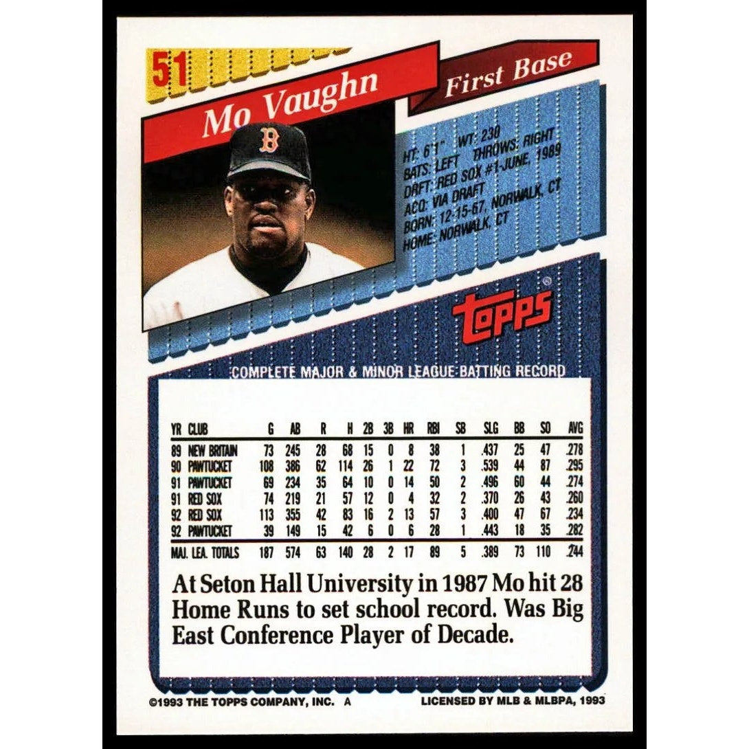 1993 Topps Mo Vaughn #51 Boston Red Sox NM