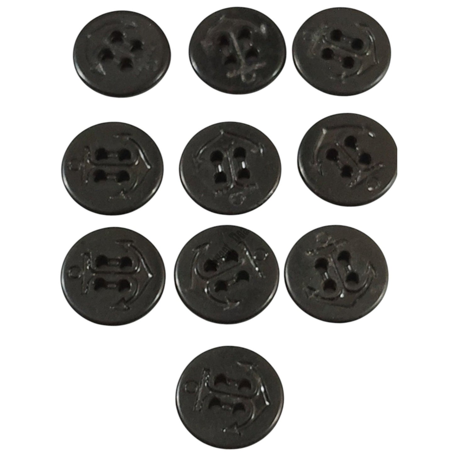 10 Black 4-Hole Navy Anchor 27 Ligne (5/8"D) Peacoat Replacement Buttons