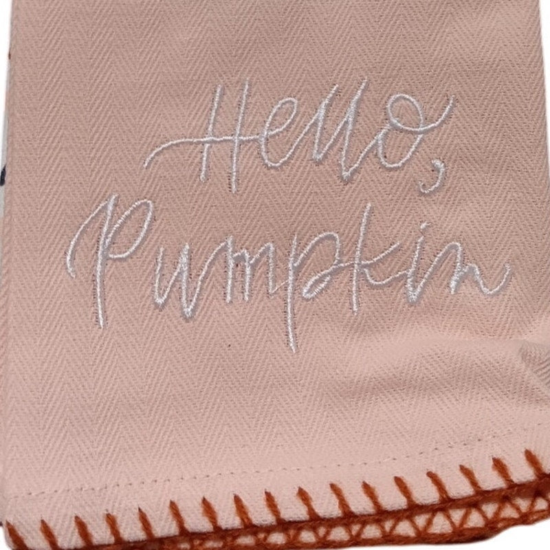 Kitchen Towels – Orange, 25" x 15", “Hello, Pumpkin” + Heart Patterned Towels