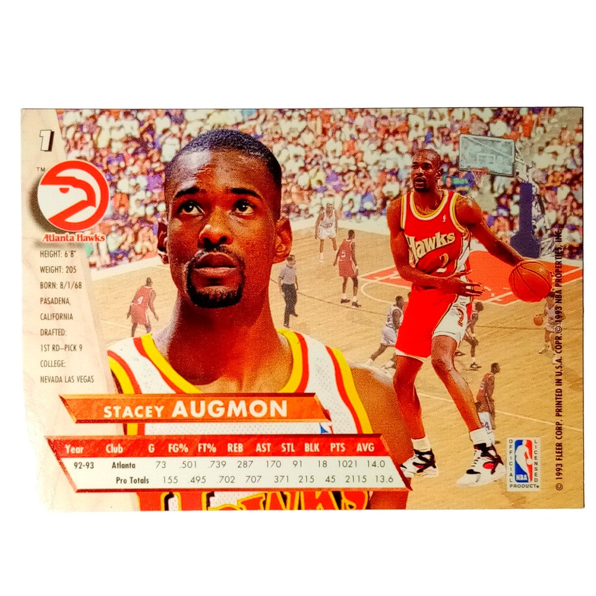 Stacey Augmon Fleer Ultra 93-94, No.1, Misprint, Gold Logo & Name Missing, NM