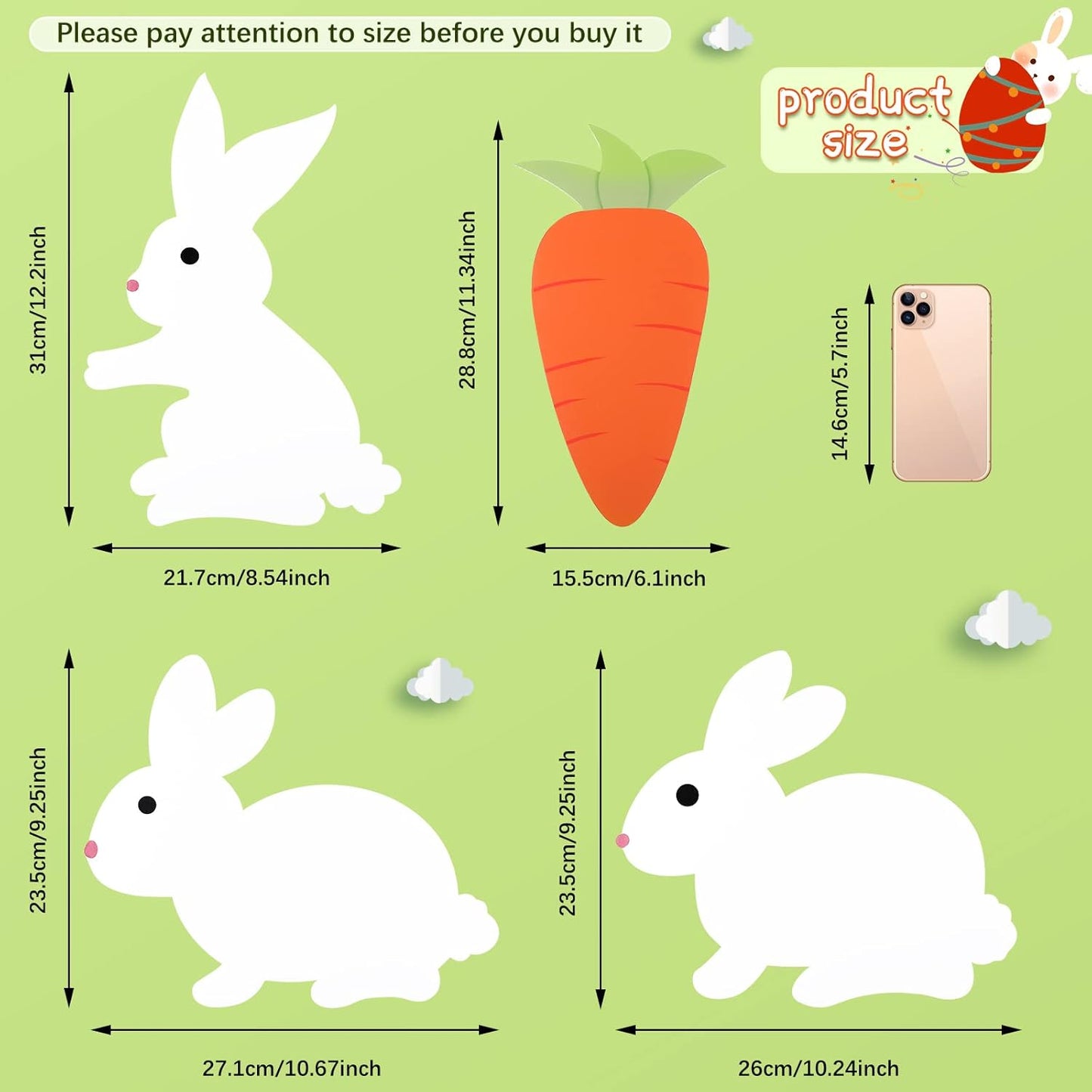 Yookeer Easter Yard Signs – 4-Pk Two-Sided Bunny & Carrot Lawn Décor, No Stakes