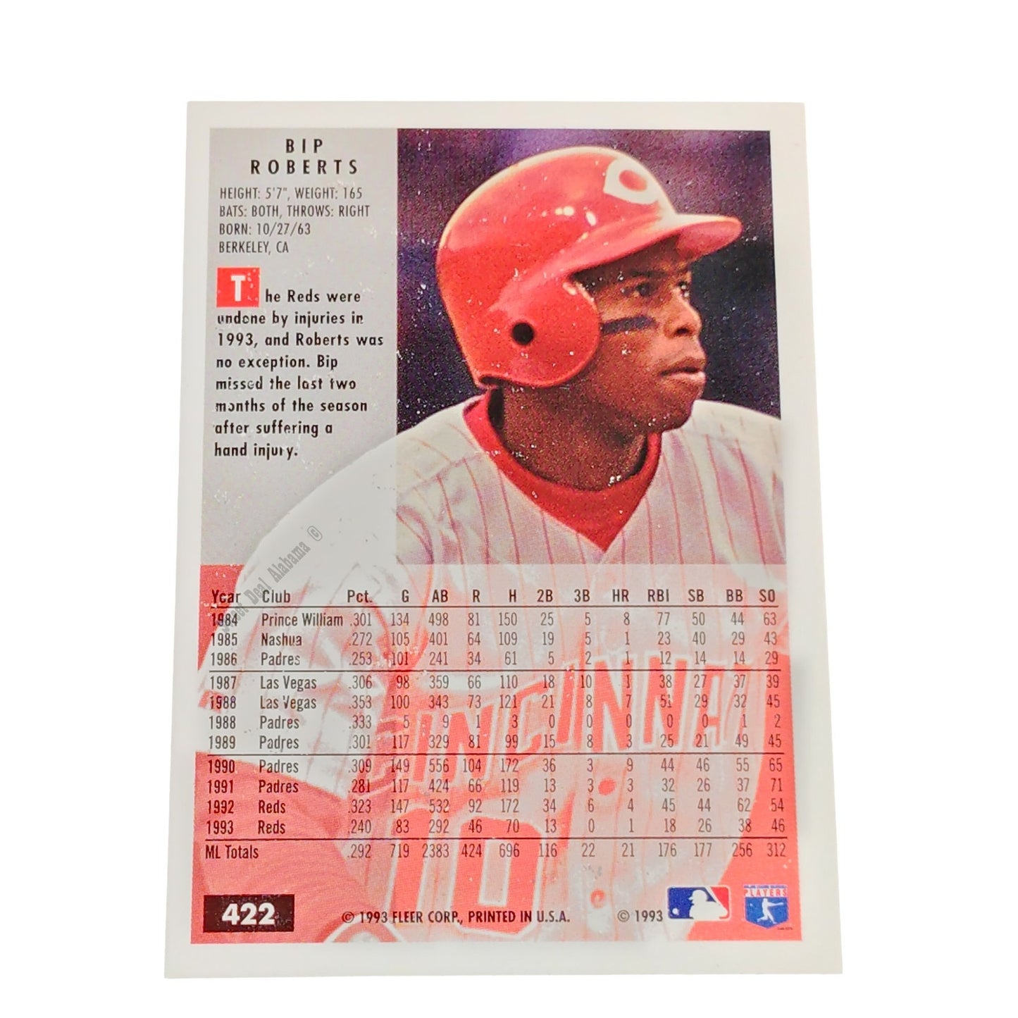Bip Roberts, Cincinnati Reds, #422, 1994 Fleer Baseball Collector's Card