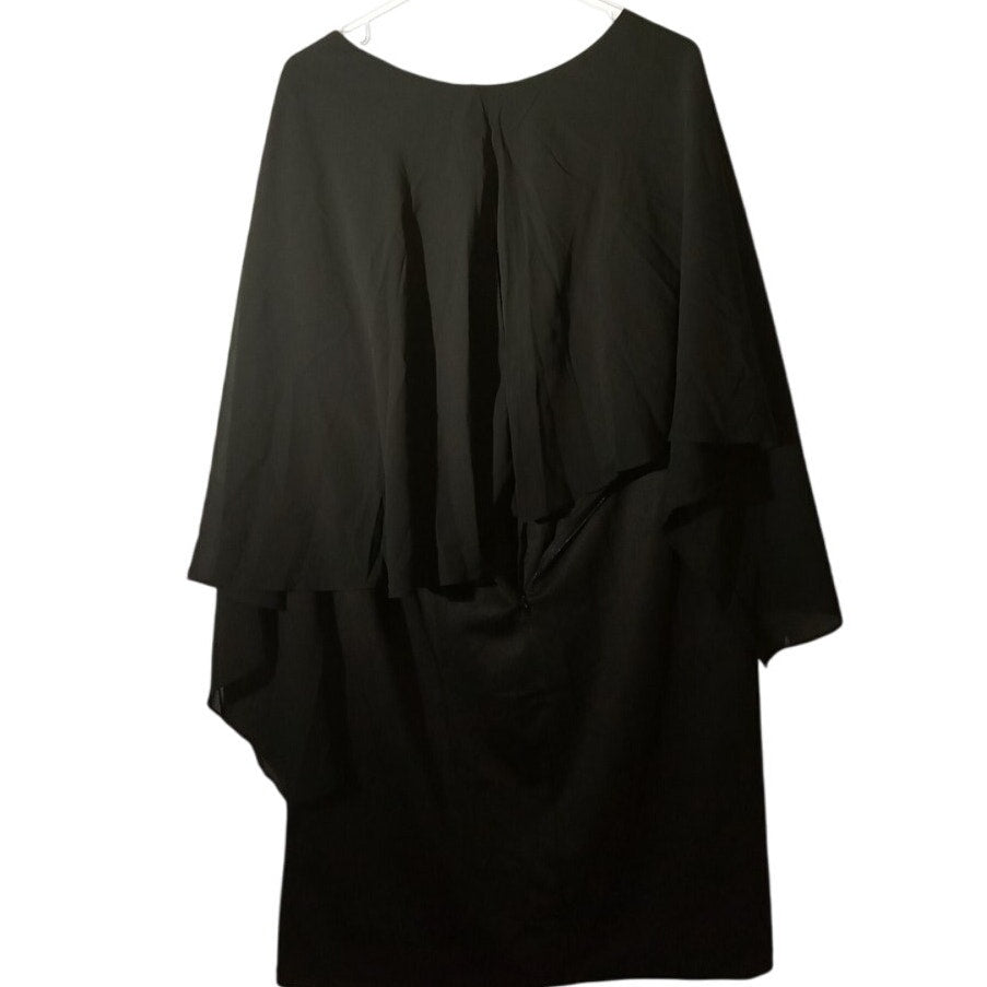 Plus Size Summer, Crewneck, Capelet Sleeve, Chiffon Overlay, Party Pencil Dress