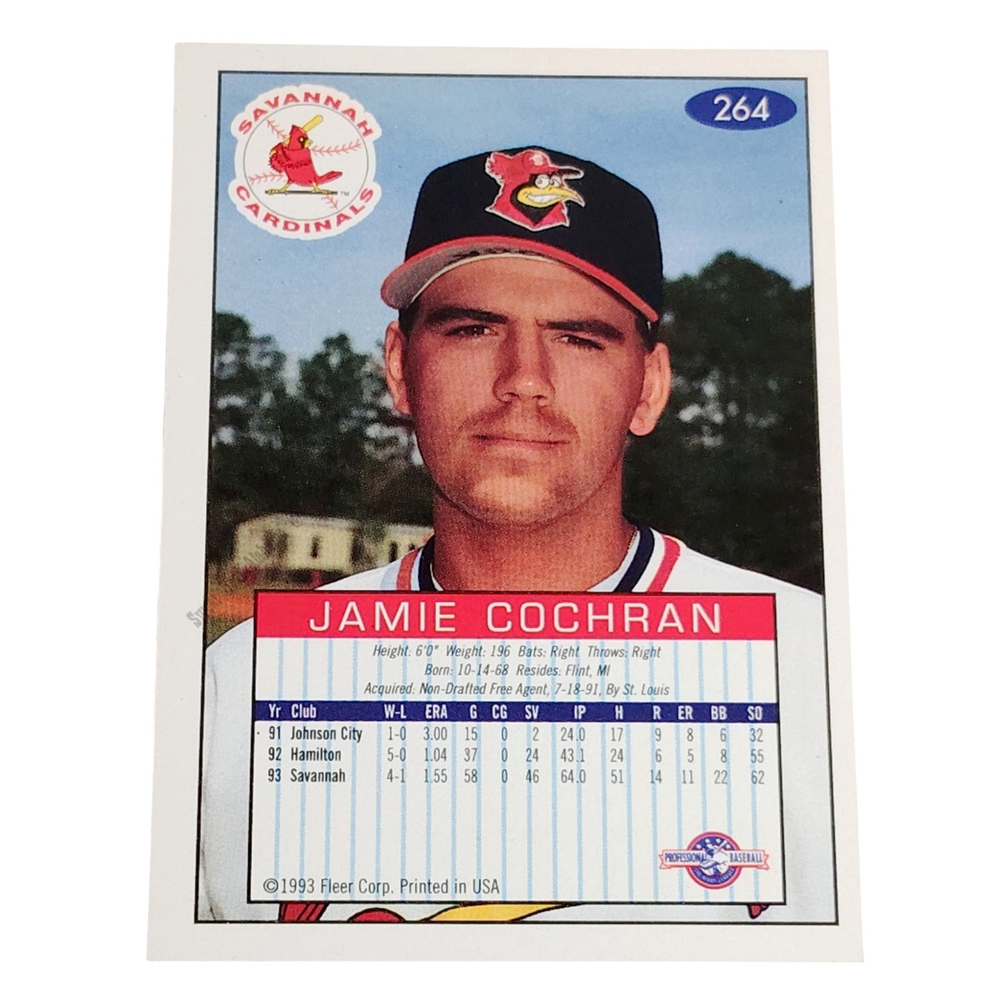 Jamie Cochran, Savannah Cardinals, #264, 93-94 Fleer Excel Minor Leagues