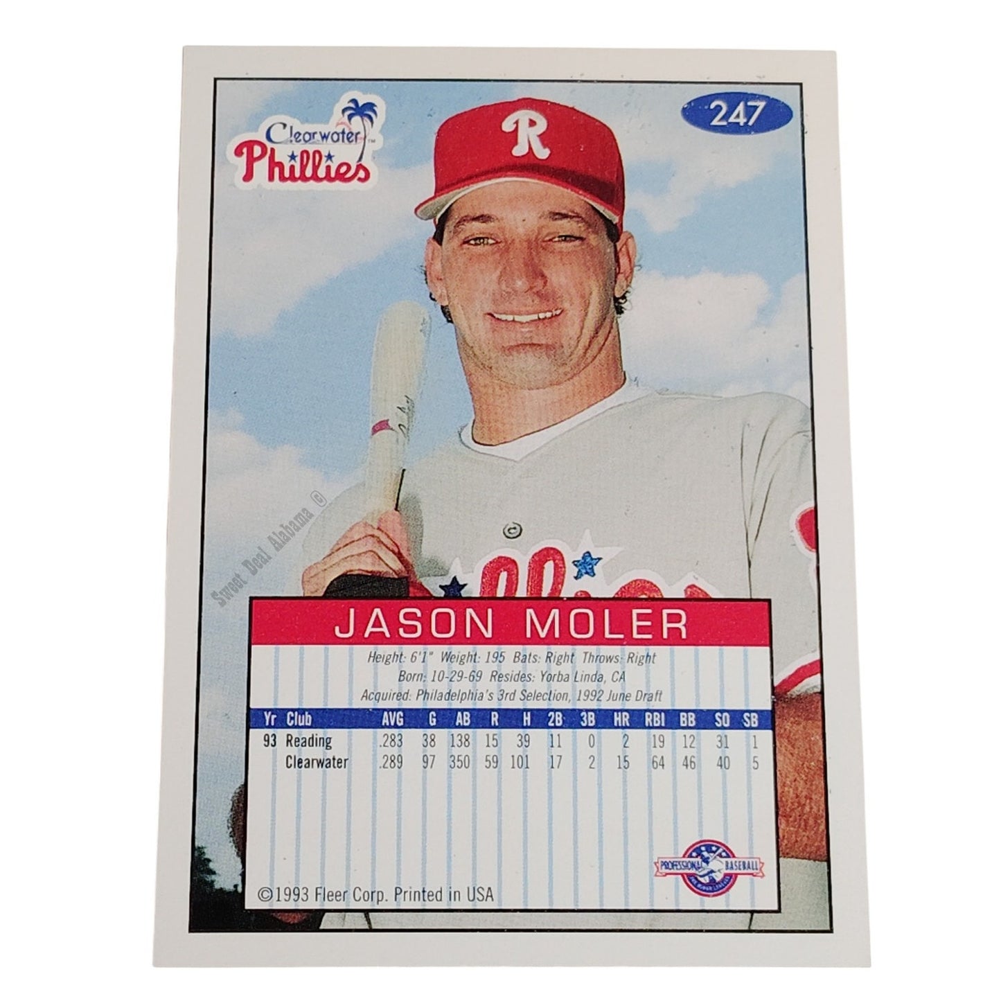 Jason Moler, Clearwater Phillies, No. 247, 93-94 Fleer Excel Minor Leagues