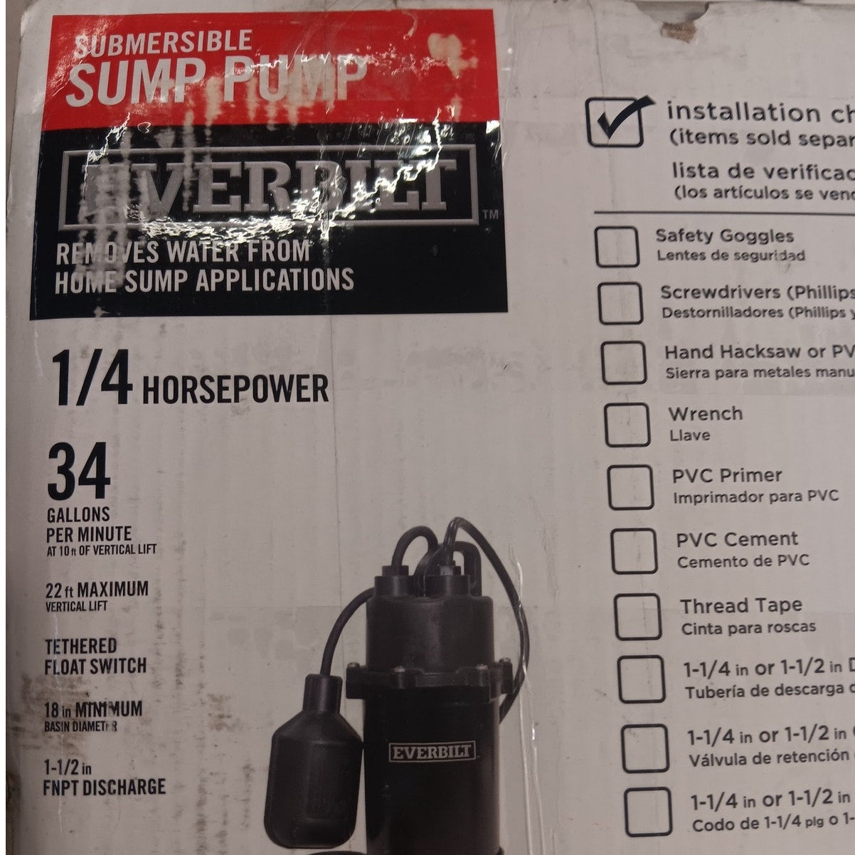 Everbilt 1/4 HP Aluminum Sump Pump Tether Switch, Model HDSP25W