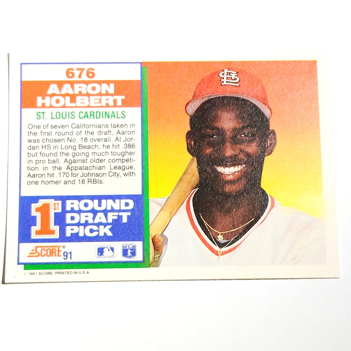 1991 Score Aaron Holbert #676 St. Louis Cardinals Shortstop MLB Baseball Card NM