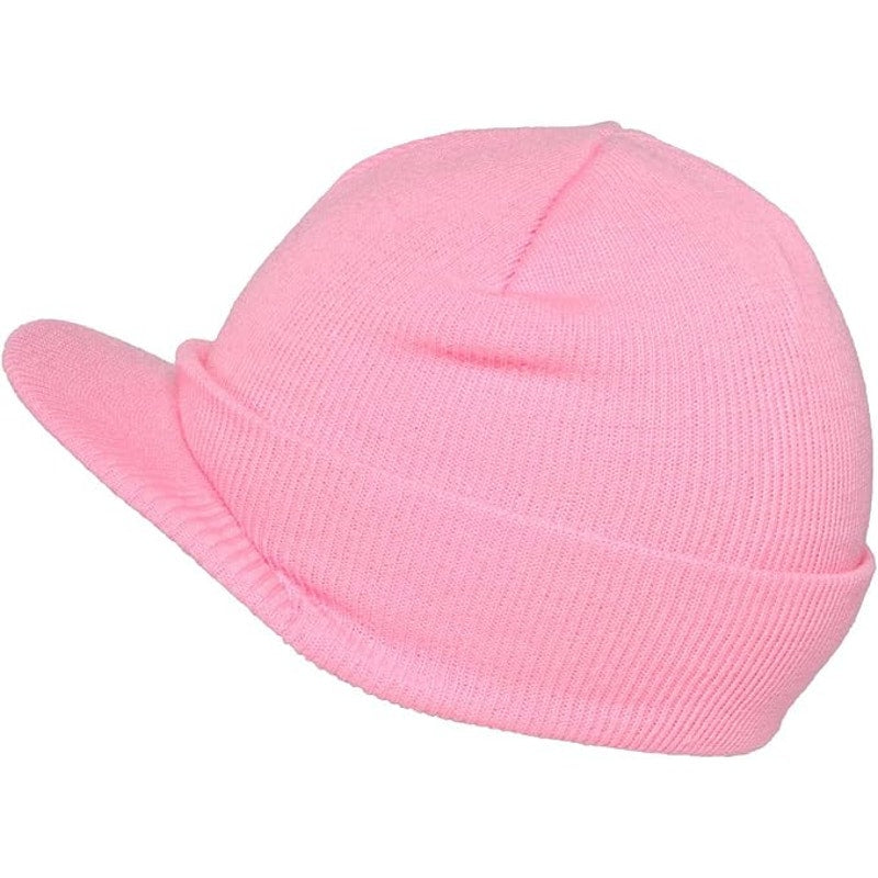 2 Cuff Beanie Visor Derby Caps, 1 Red & 1 Pink, 100% Acrylic, Cuff Style Caps