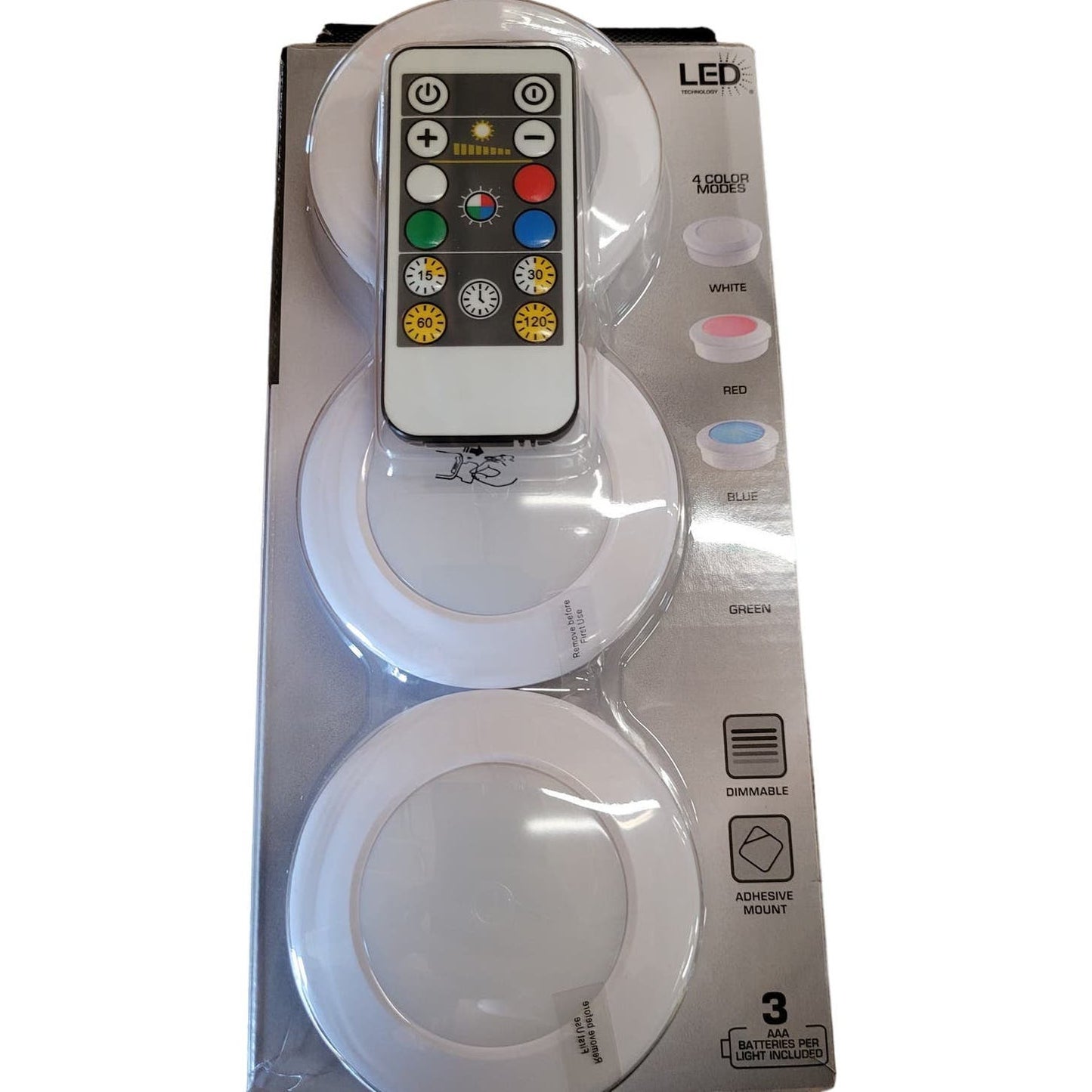Defiant 3-PK RGB Color Changing Dimmable LED White Puck Light w/ Remote