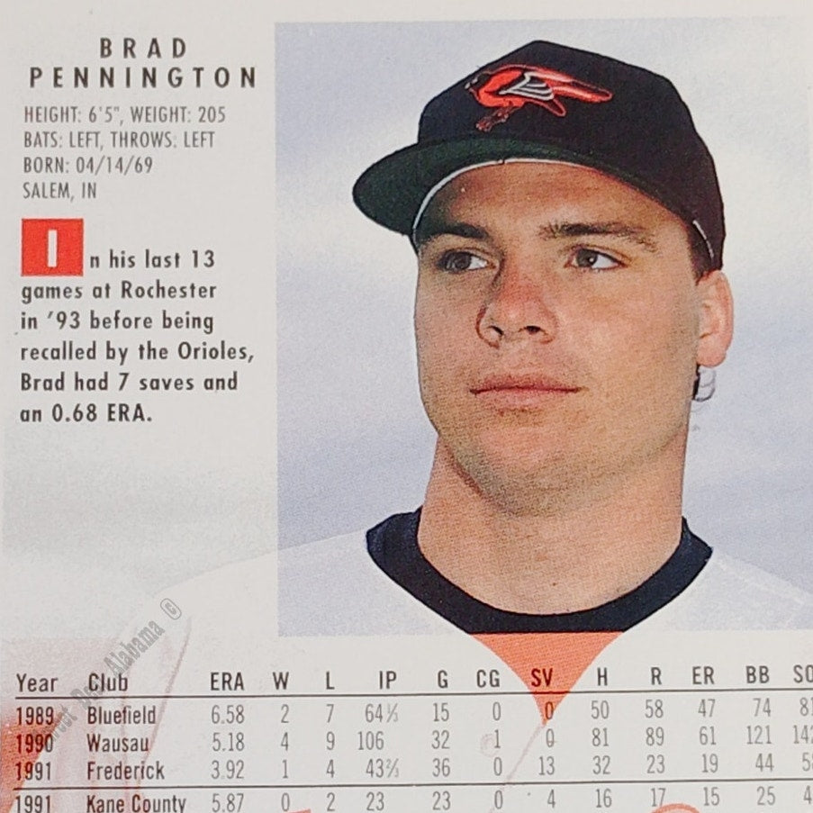 Brad Pennington, Baltimore Orioles, #15, 1994 Fleer Baseball Collector's Card