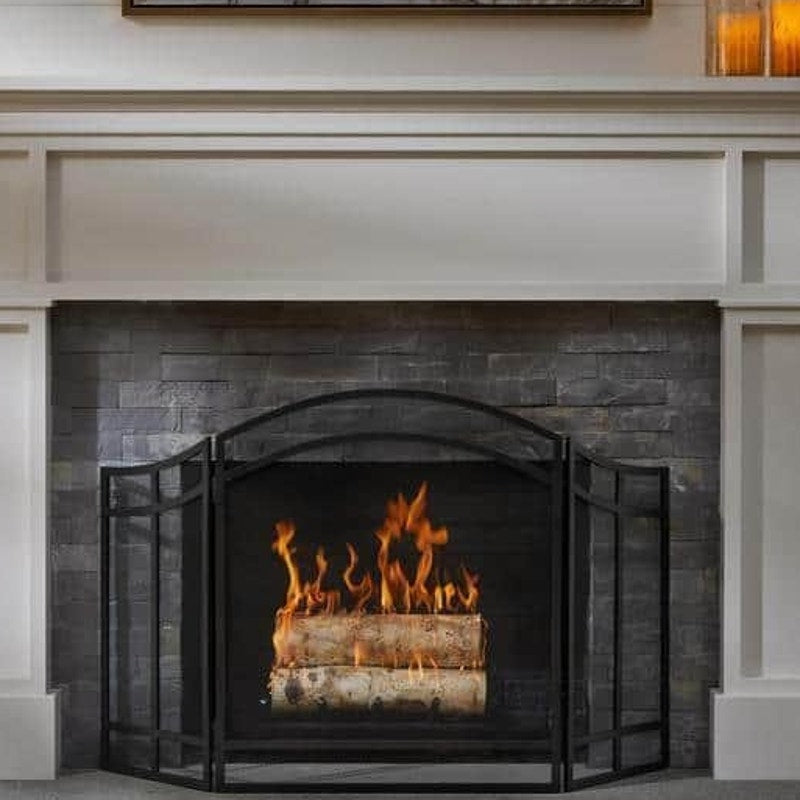 3-Panel Fireplace Screen 27.95"x38" – Black Steel Folding Spark Guard, See-Through
