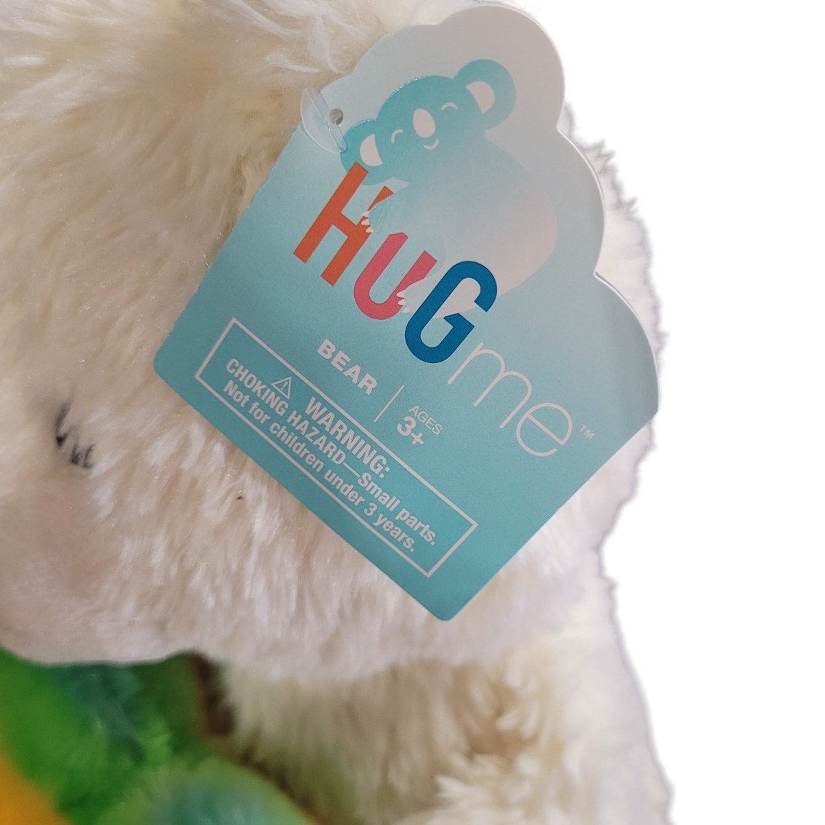 HUGme 16" Plush White Bear w/ Rainbow Heart Soft, Great Bedtime Cuddly, Ages 3+