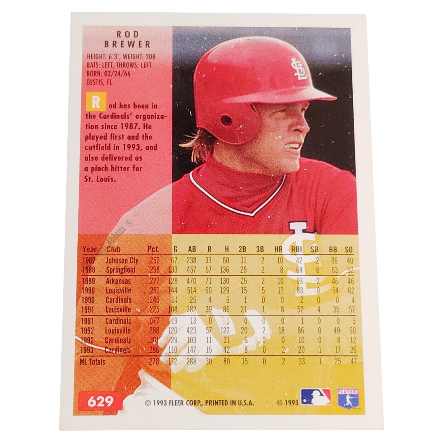 Rod Brewer, St. Louis Cardinals, #629, 1994 Fleer Baseball Collector's Card