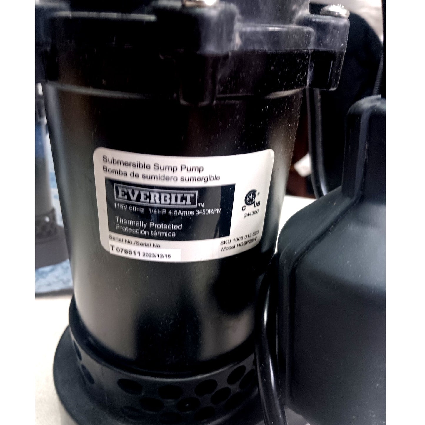 Everbilt 1/4 HP Aluminum Sump Pump Tether Switch, Model HDSP25W