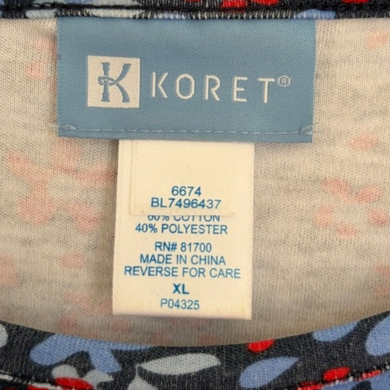 Koret Women's Navy Red Floral Print Short Sleeve Blouse Top Size XL